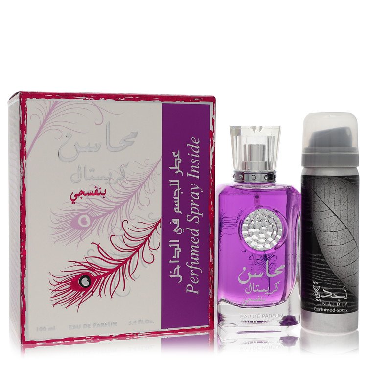 Lattafa Mahasin Crystal Violet Eau De Parfum Spray with 1.7 oz Deodorant Spray By Lattafa 3.4 oz