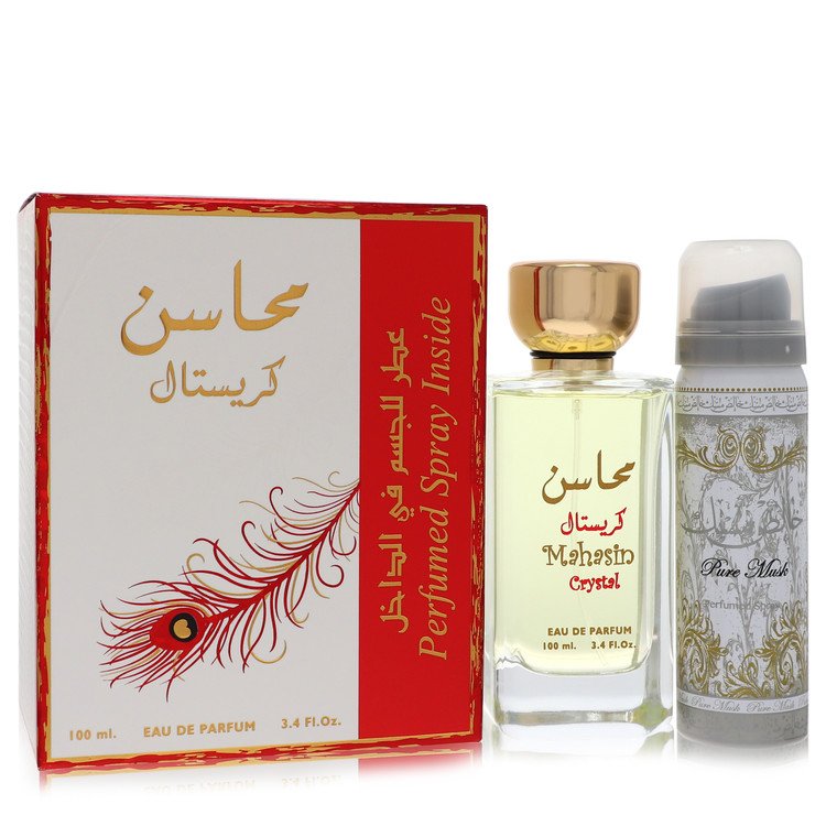 Lattafa Mahasin Crystal Eau De Parfum Spray with 1.7 oz Deodorant Spray By Lattafa 3.4 oz